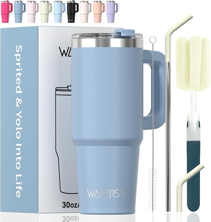 20 oz Tumbler with Handle, Tumbler with Lid and Straw, Double Wall Insulated by Watersy