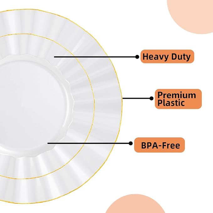 175PCS White Plastic Dinnerware Set, Wavy Plates - Image 4