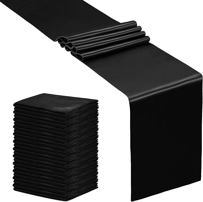 SiinvdaBZX 12 Pcs Black Satin Table Runner 12 x 108 inches Long | Bright Smooth by SiinvdaBZX