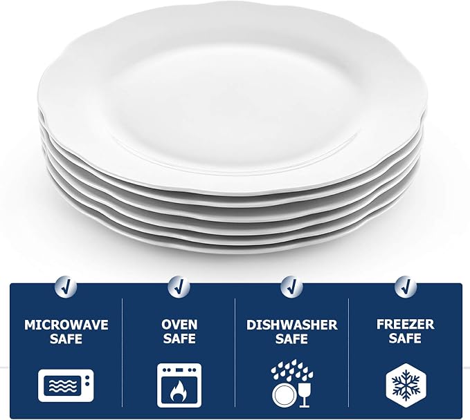 Y YHY Ceramic Dinner Plates, 10.6 Inch Porcelain Scalloped Plates, Off-White - Image 5