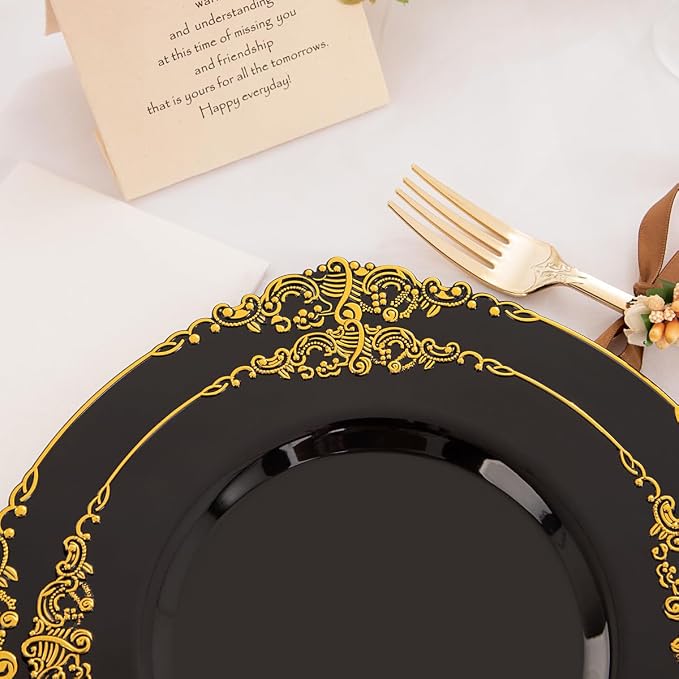 350 Pcs Black Gold Plates for Graduation | Black Party Plates Set for 50 Guests - Image 6