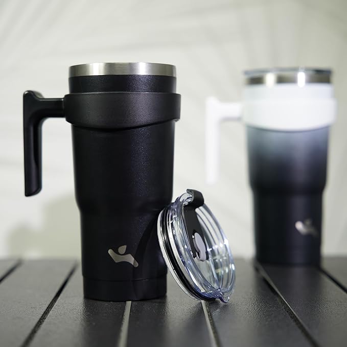 Konokyo 30 oz Tumbler with Handle and Straw, Insulated Travel Mug | Black; - Image 6