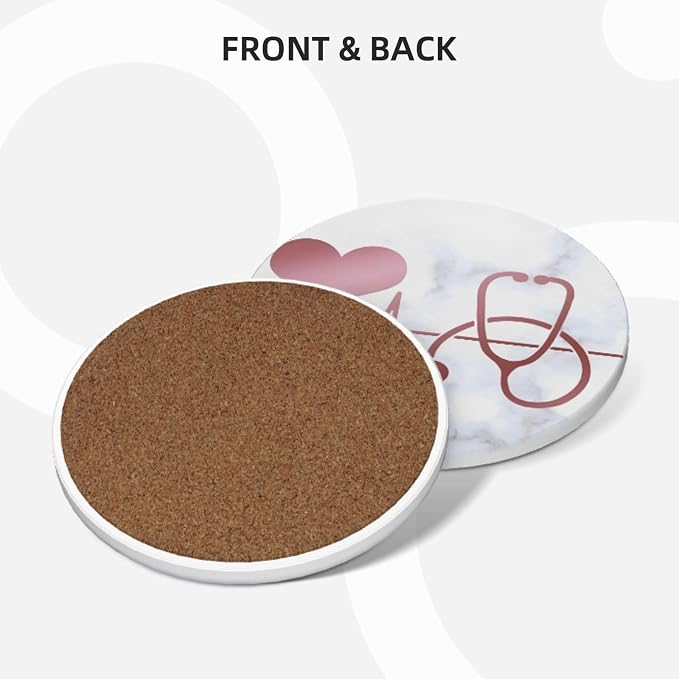 Nurse Doctor Heart Stethoscope Coasters Set of 4, Absorbent Ceramic Drink - Image 2
