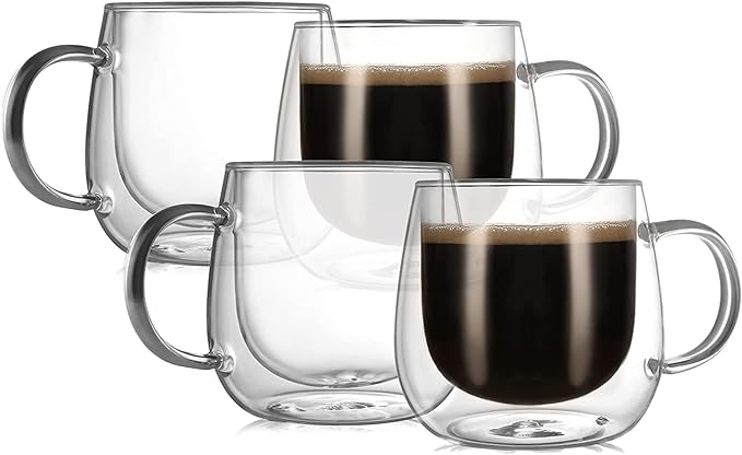 CNGLASS 10oz Double Walled Glass Coffee Mugs, Glass Espresso Mugs by CNGLASS