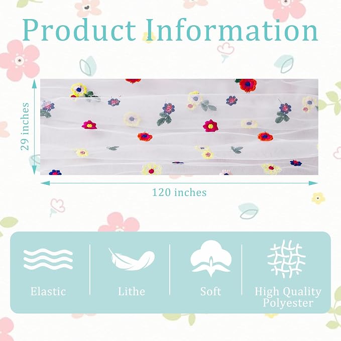 BINBE 1pcs Ivory Daisy Spring Table Runner Embroidery Gauze 10FT Florals - Image 4