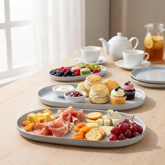 AmorArc Ceramic Serving Platters, Reactive handcrafted Oval Plates - Image 8