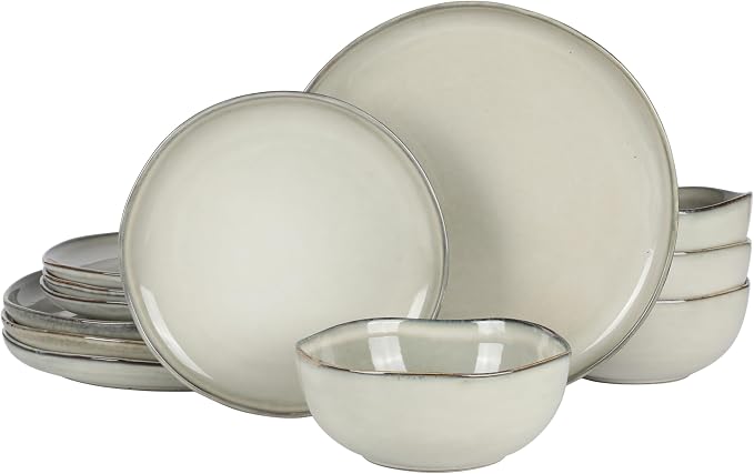 Gibson Elite Nardini 12 Piece Plates and Bowls Reactive Glaze Dishes Stoneware by GibsonHomewares