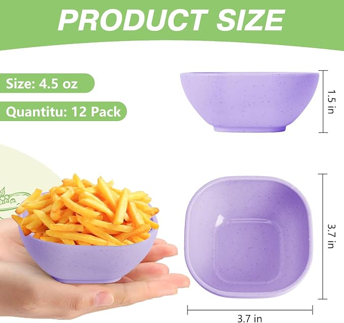 SHECIPIN 6 Pack Small Plastic Bowls 4.5 OZ Unbreakable Wheat Straw Dipping - Image 3