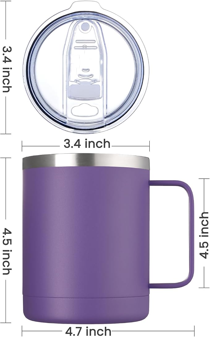 MEWAY 12oz Coffee Mug With Handle and Sliding Lid, Stainless Steel Travel - Image 4
