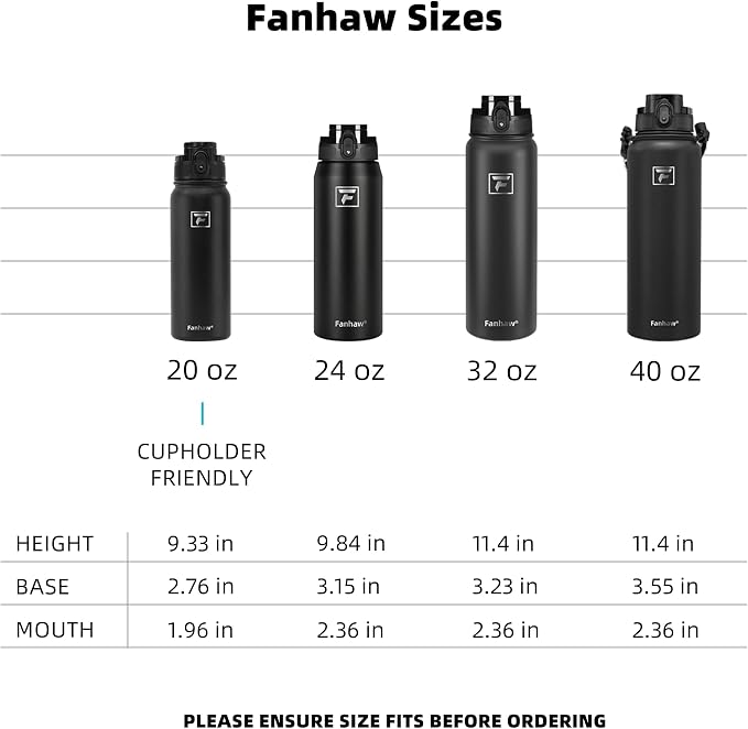 Fanhaw 20 oz Insulated Stainless Steel Water Bottle - Image 6