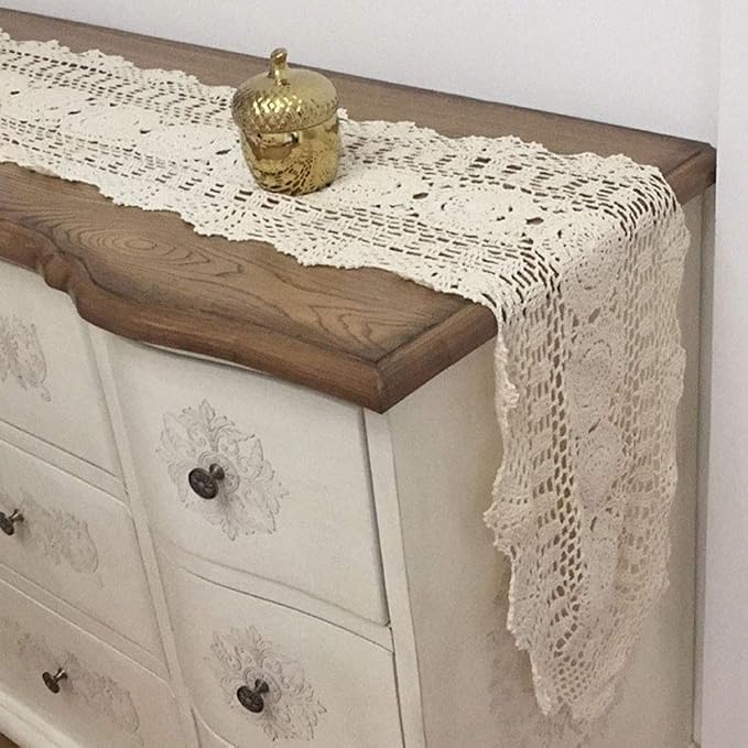 Cotton Handmade Crochet Lace Table Runner Dark Brown 12x60 Inch | Oval - Image 6