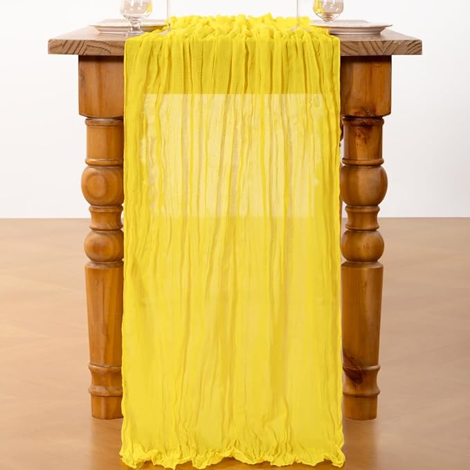 DeZerlor Lemon Yellow Cheesecloth Table Runner 1 Pack Summer Boho Runner | - Image 5