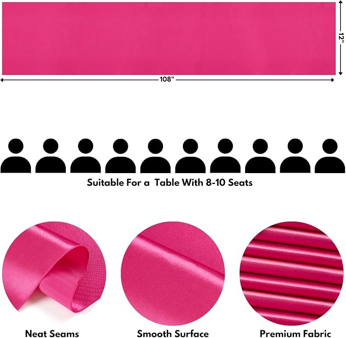 Hot Pink Satin Table Runner, 12x108 Inches, 2 Pack | Premium Satin, Smooth - Image 2