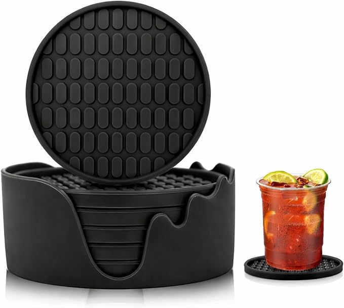 Soft, Shockproof & Safe – Unique 3‑Style Silicone Rubber Coasters Set by Unknown