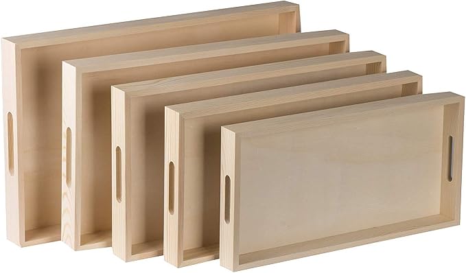 Wood Serving Tray Set with Handles by Hammont
