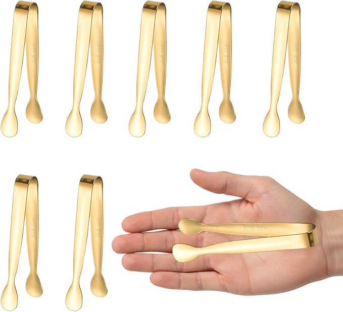 8PCS Gold Mini Metal Tongs, Stainless Steel 304, by SCORYULE