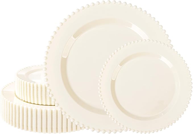 U-QE 60PCS Ivory Plastic Plates by U-QE