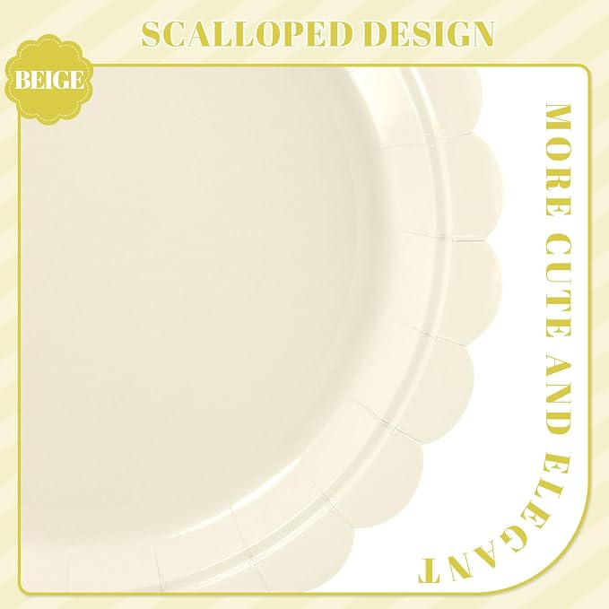 NatNarr 30 Pk Ivory Paper Plates 9" Disposable Scalloped Cream Beige Plates | - Image 3
