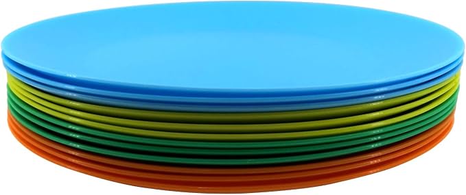 AOYITE 10 inch Plastic Plates Reusable Set 12, BPA Free Kids Plate Rainbow | by AOYITE