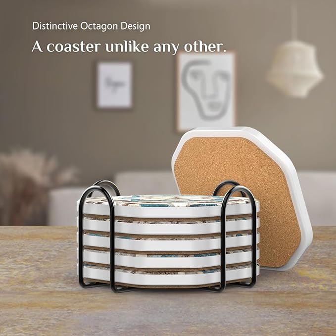 UMIRRO Absorbent Ceramic Stone Coasters Set of 6 - Image 4