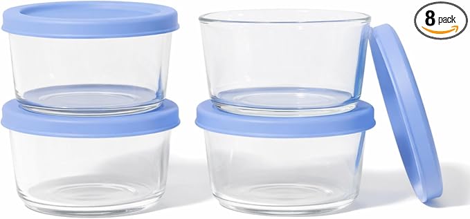 8-Piece Glass Food Storage Containers Set | 1-Cup, Leakproof | Microwave by DuraLiving