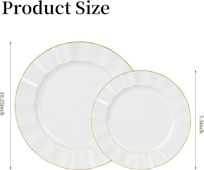 120PCS Ivory White Plastic Plates, Wavy Plates - Image 2