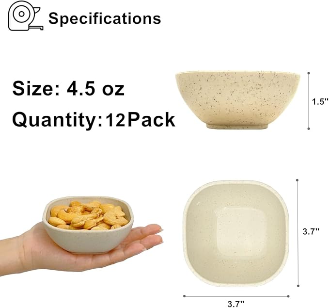 12 Pack Small Bowls, 4.5 OZ Assorted Colors Dipping Sauce Cups, Wheat Straw - Image 2