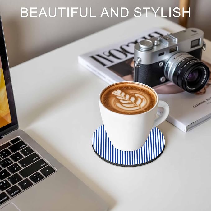 Navy Blue Stripe Coasters Set of 4, Modern White Vertical Striped Geometric - Image 7