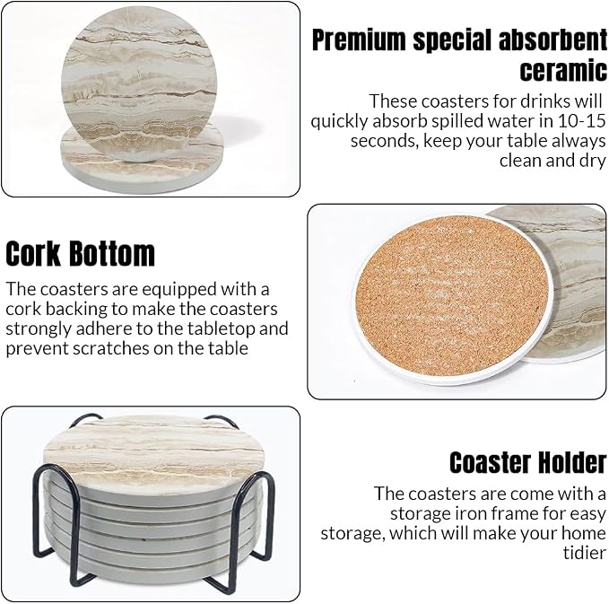 Ceramic Coasters Set of 8, Marble-Textured Design - Image 5