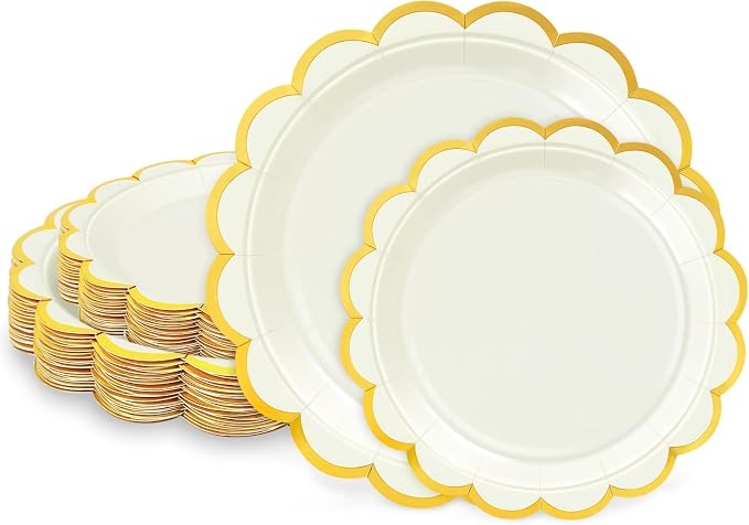 50 Pcs Ivory Paper Plates Disposable, Dessert Cake Plates, by LIKAJON