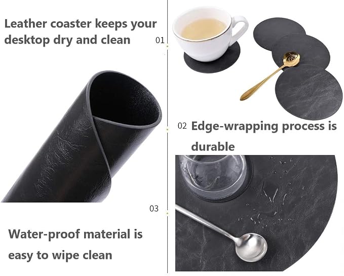 Set of 6 Embossed PU Leather Placemats, Waterproof Coffee Coasters, Kitchen - Image 6