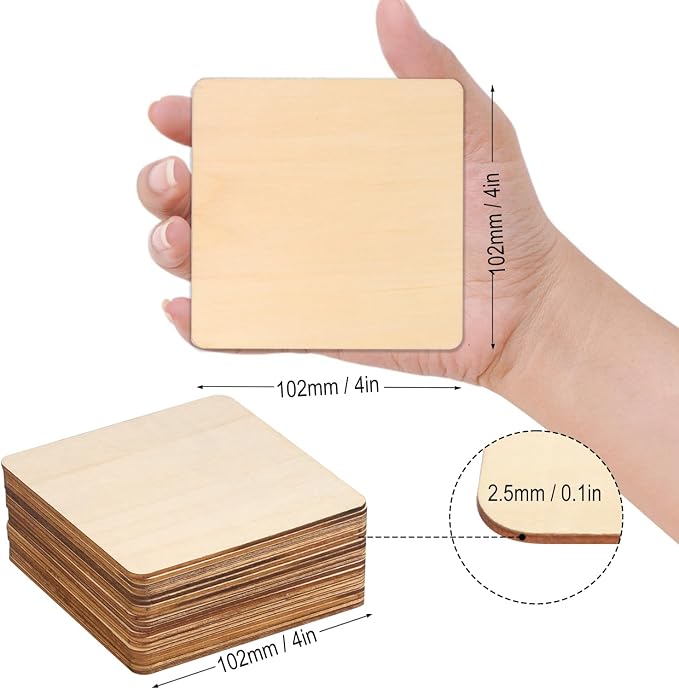 120 Pieces Unfinished Wooden Squares, 4 x 4 Inch Natural Square Wood Cutout - Image 2