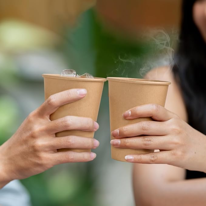 BYSNOW 300 Pack 12 oz Kraft Paper Cups, Disposable Coffee Hot Water Cups | - Image 6