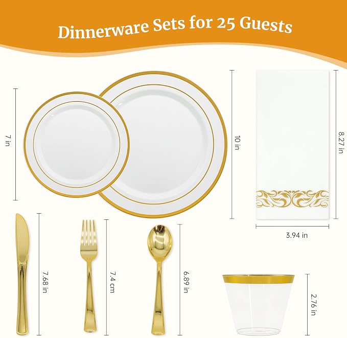 AIRE Gold White Plastic Plates Set, sturdy leakproof cutlery, fancy party - Image 2