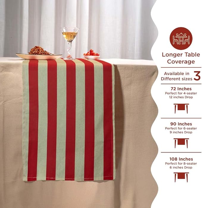 Folkulture Table Runner 108 inches Long | Vertical Striped White & Red Table - Image 6