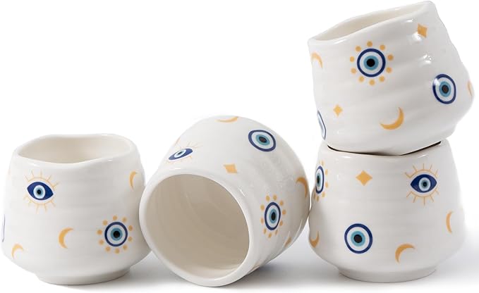 4pcs Japanese Tea Cup Set – Mini Size Cup 5OZ Ceramic Matcha Cup, Handless by YumiPLUS