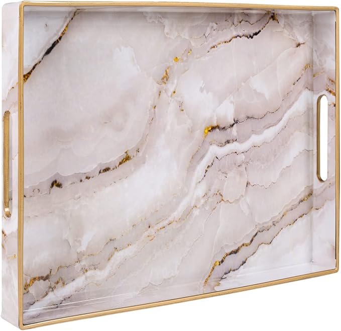 White Decorative Tray, Plastic Rectangle Serving Tray by MAONAME