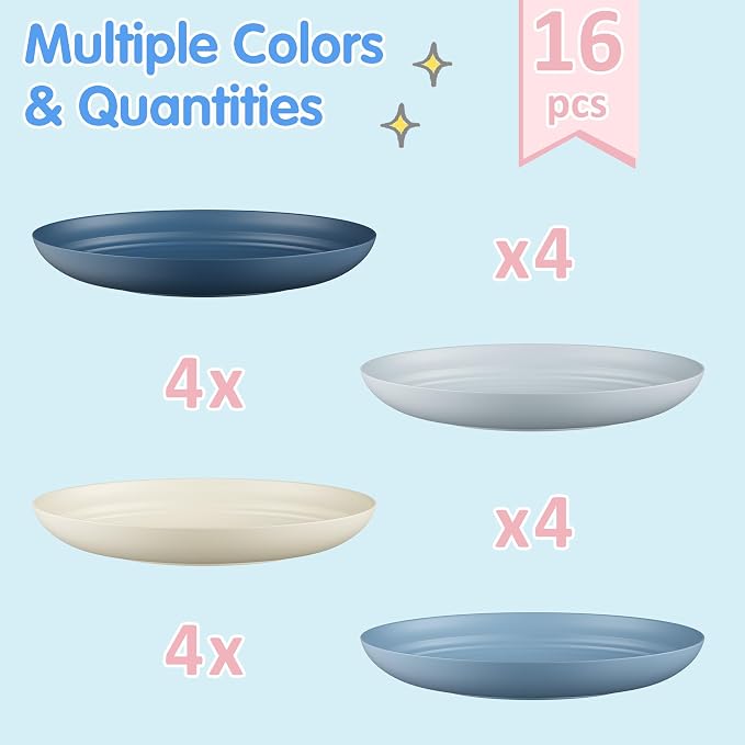 Quatish 16 PCS Unbreakable Reusable Plastic Plates, 8 inch Dishwasher & - Image 4