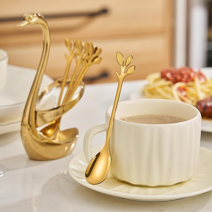 AnSaw Elegant Gold Leaf Handle Coffee Spoons - Image 5