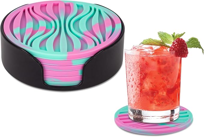 6 Pack Rubber Drink Coasters Plastic Coaster by KEHOUXRE