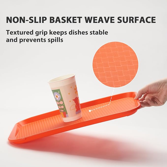 Fast Food Trays Bulk 6 Pack, 12 x 16 Inch Orange Plastic Lunch Tray, NSF - Image 3