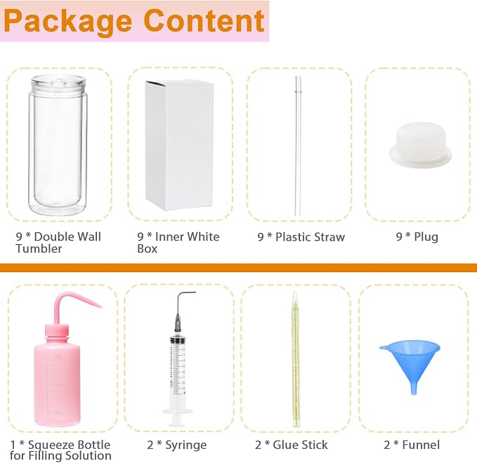 Maucircol 20 Oz Acrylic Snowglobe Tumbler Including DIY Kit, 9 Pack Pre-Drilled - Image 2