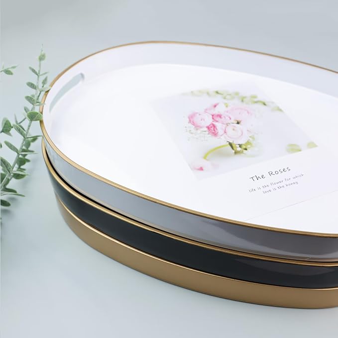 Pink Oval Decorative Tray with Handles, Versatile Serving Tray - Image 7