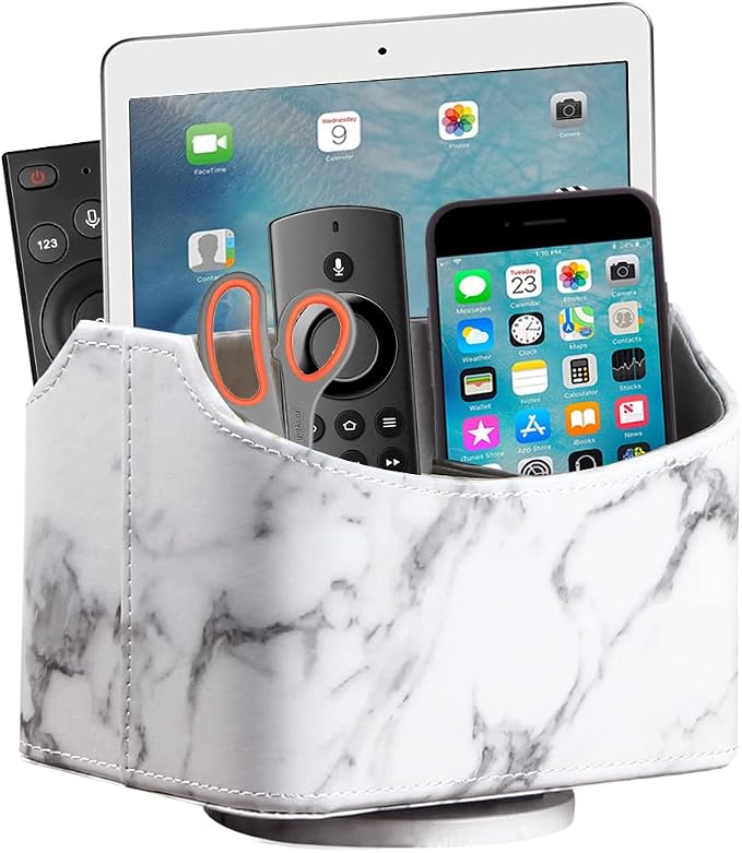 PU Leather Remote Control Holder, 360 Degree Spinning Desk TV Remote Caddy by Arniche