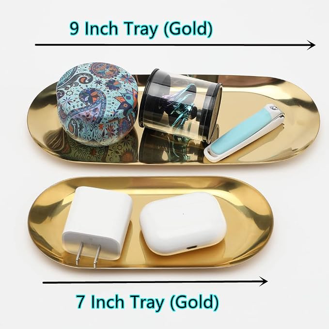 Stainless Steel Decorative Tray, 9 Inch Long, Jewelry Dish Cosmetics Organizer - Image 8