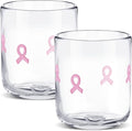 SiliFine 2 Pcs Pink Ribbon Icon Juice Glasses - 14oz Cancer Ribbon Stemless by SiliFine
