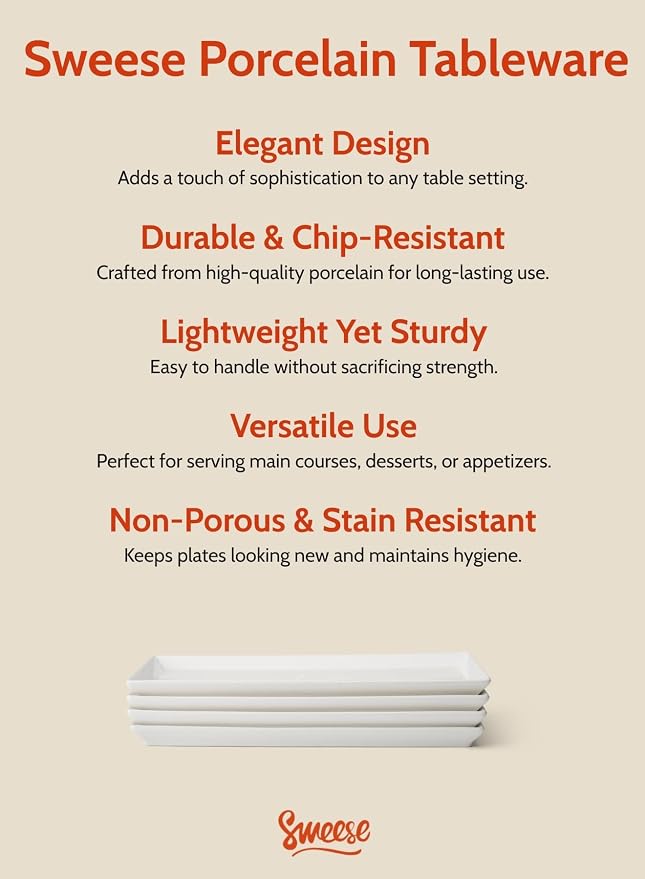 Sweese Rectangular Porcelain Platters, Serving Trays - Image 7