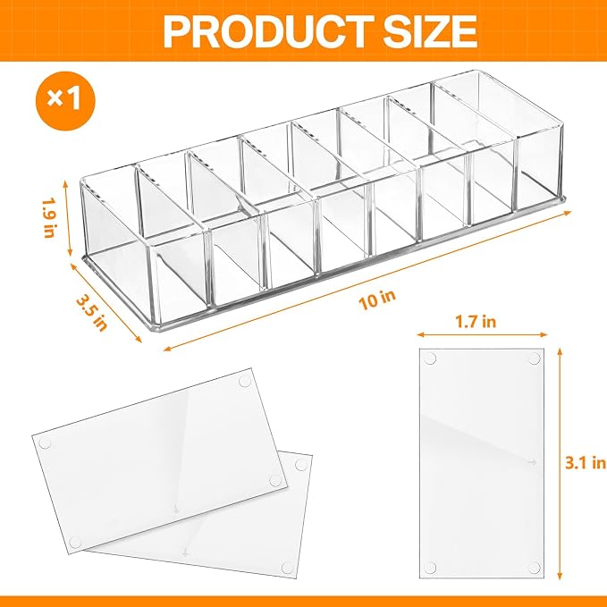 1 Pcs Acrylic Makeup Compact Organizer Detachable 8 Spaces Clear Vanity Drawer - Image 2