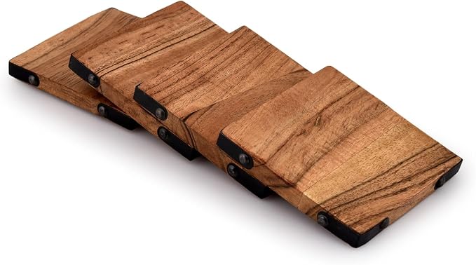 Acacia Wood Square Coasters Protection Tabletop, Countertop and Surfaces Size: - Image 4