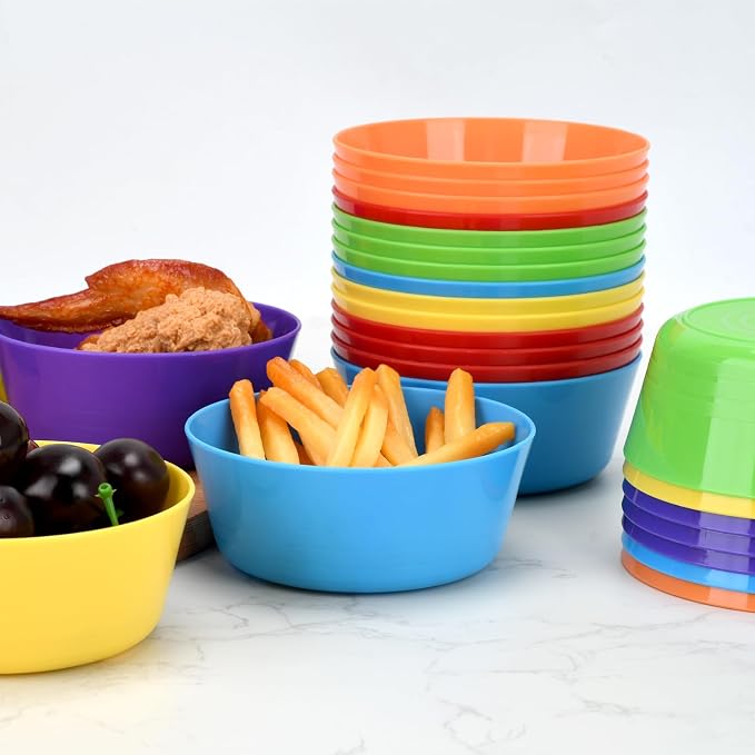 24-Pack Plastic Bowls 10 oz Microwave Dishwasher Safe Stackable | 6 vibrant - Image 5